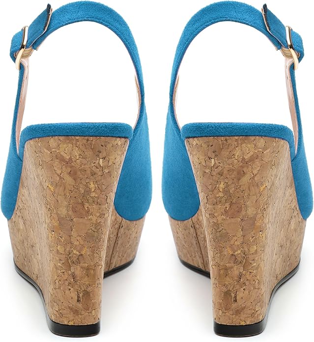 Womens Wedge Platform Sandals Peep Open Toe Slingback Buckle High Heel Dress Shoes Pumps Suede 3.94 Inch