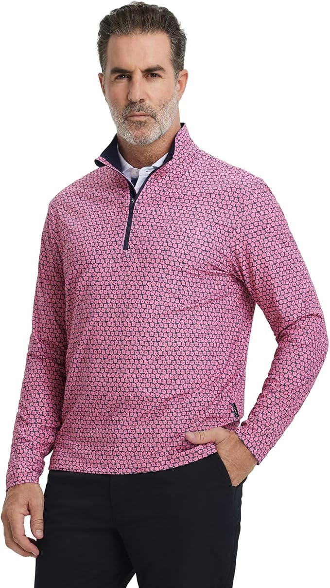 M MAELREG Quarter Zip Golf Pullover Men Dry Fit Long Sleeve Performance Wicking 1/4 Zip Full Print Pullover Mens Sweatshirt