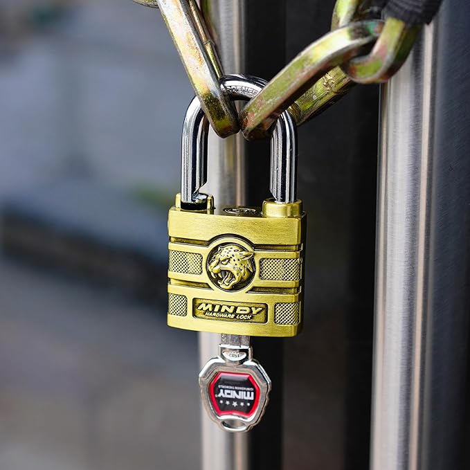 50mm Heavy Duty Waterproof Keyed Padlock with 4 Keys Resettable for Outdoor Use, Brass Finish