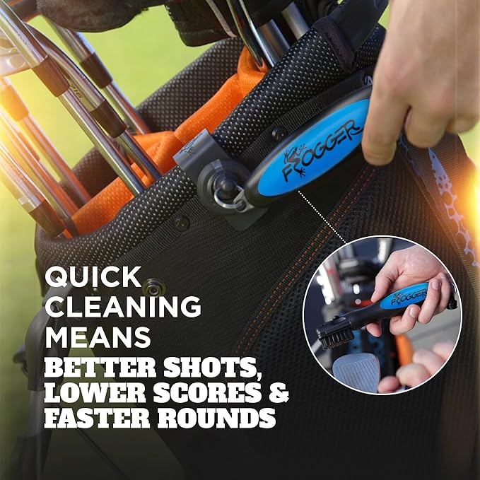 Frogger BrushPro Latch-It Golf Club Cleaner, Ergonomic Grip and Latch-it Magnet - Professional Golf Club Brush and Groove Cleaner for Golfers
