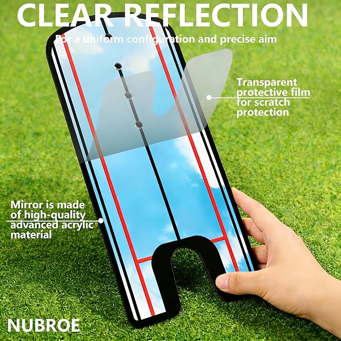Golf Putting Mirror - Alignment Training Aid with Laser-Engraved Lines for Eye, Ball & Putter Alignment, Portable Putting Practice Tool for Indoor/Outdoor Use | Fit for All Golfers