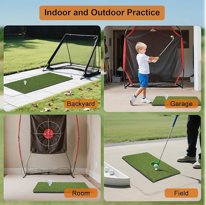 Golf Mat, Golf Hitting Mat Outdoor for Training, Golf Practice Mat with 10mm EVA Backing, Golf Mats Practice Indoor and Outdoor Turf with 8 Different Tees