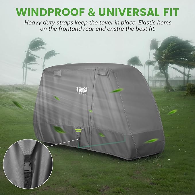 10L0L 2/4/4+2 Passenger Golf Cart Cover Upgrade Extended Roof, 600D Waterproof Snowproof Windproof Sunproof Durable Full Golf Cart Covers for Yamaha,EZGO,Club Car and Other