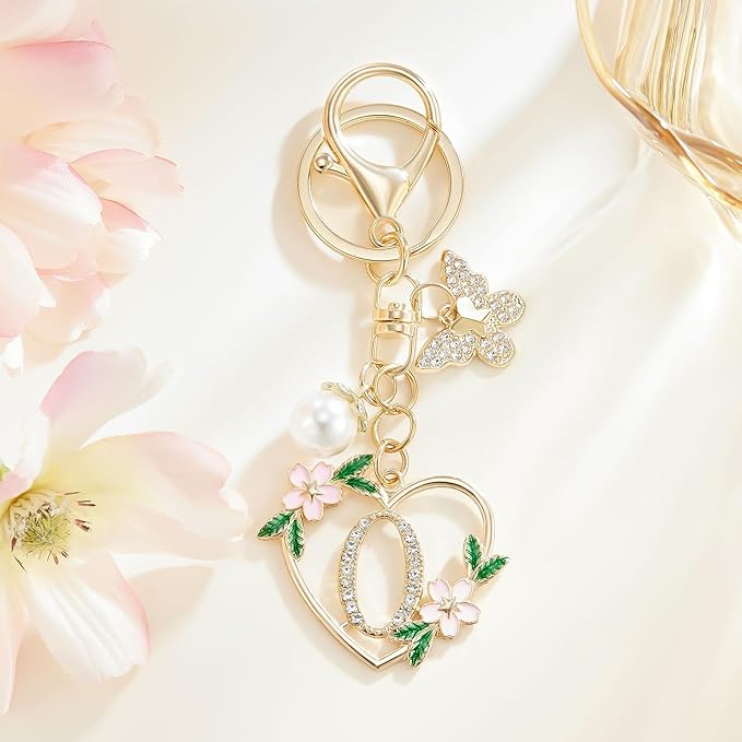 Gold Heart Initial Letter Keychain for Women Key chain Keyring for Purse Handbags Backpack Charm