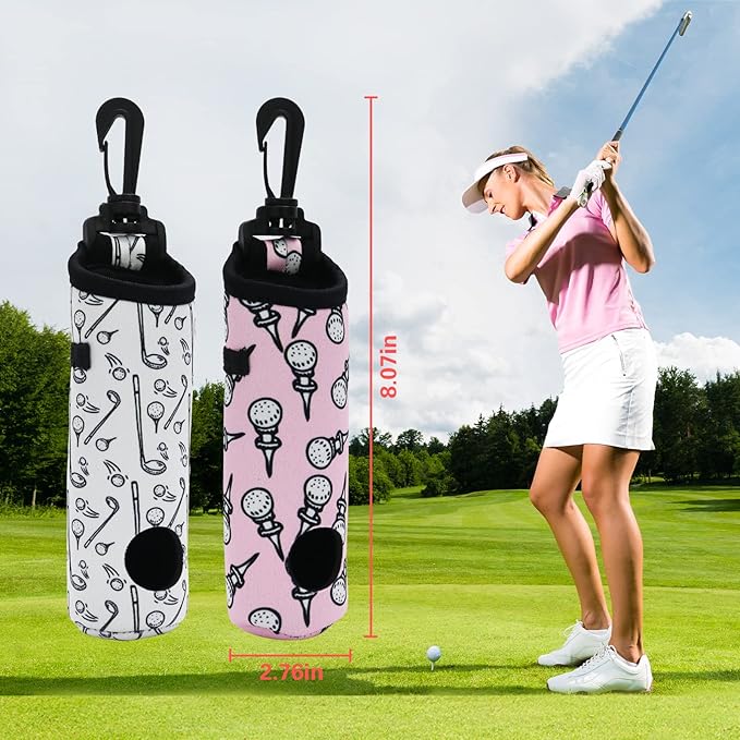GAG GIFTS Golf Gifts for Women, 2 Pack Golf Ball Tee Holder, Print Golf Ball Carry Bag with Light Weight Hook, Portable Golf Accessories for Ladies/Girls, Golf Tee Holder Pouch