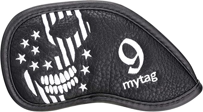 mytag Skull Skeleton Golf Head Covers Black Synthetic Leather Golf Headcovers Set Fits Driver Fairway Wood Hybrid/Utility Putter Iron Wedge Headcover