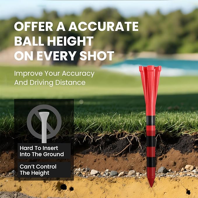 FINGER TEN Unbreakable Golf Tees Plastic 80 3 1/4" or 2 3/4" Driver Tees with 20 1 1/2" Iron Tees Assorted Pack, Low Resistance & Consistent Height Long Short Tees with Bright Colors