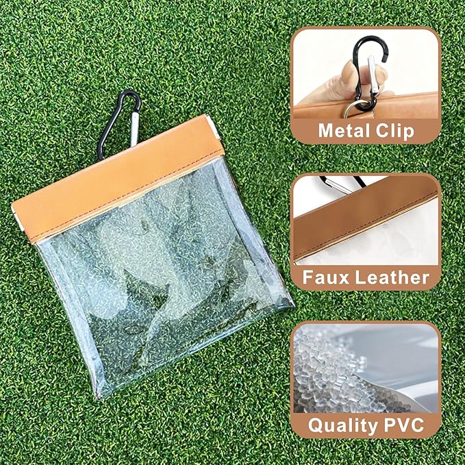 Golf Tees and Ball Pouch Bag, Portable Clear Squeeze Top Bag Holder with Clip, Professional Storage Golf Essentials and Accessories Organizer, 2 Piece