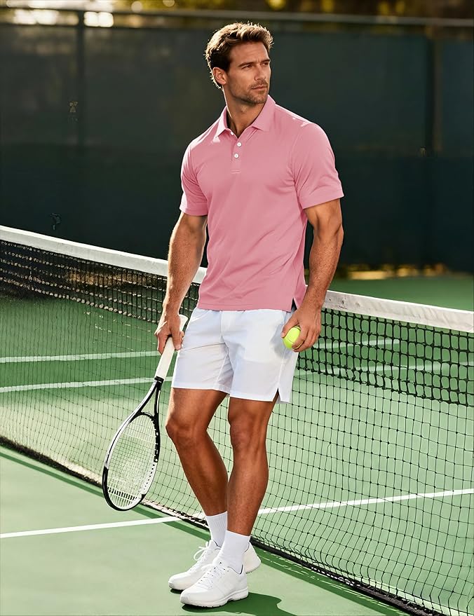 MAGCOMSEN Men's Polo Shirts 3 Buttons Casual Work T Shirts Quick Dry Short Sleeve Golf Shirt Pique Jersey Outdoor Performance