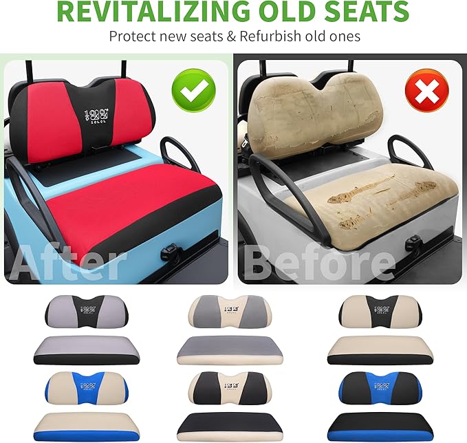 10L0L Golf Cart Seat Covers Universal for Yamaha G29 Drive2 Club Car DS Precedent Tempo Standard Front Seats, Breathable Mesh Bench Seat Cover, No Drilling Seat Cushion - All-Season Comfort