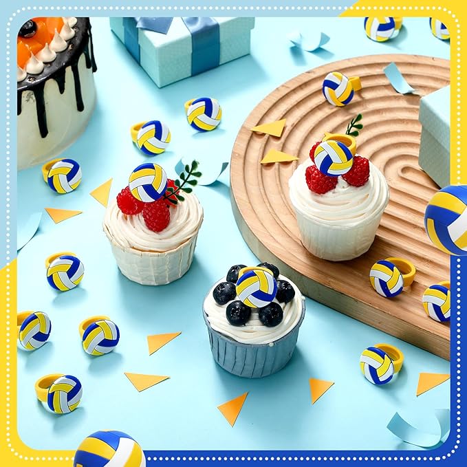 Honeydak 48 Pcs Volleyball Cupcake Rings Toppers Decoration Sport Ball Theme Cake Picks Volleyball Party Decoration Sport Cupcake Toppers for Birthday Party Cake Supplies