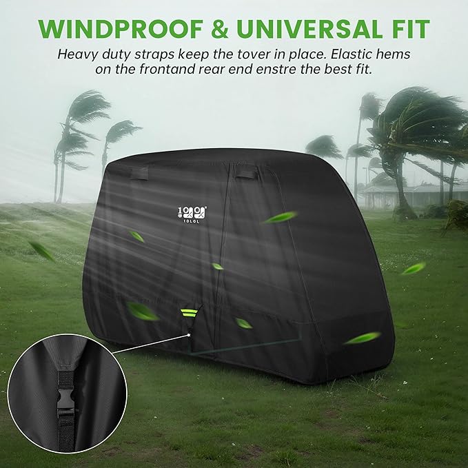 10L0L 2/4/4+2 Passenger Golf Cart Cover Upgrade Extended Roof, 600D Waterproof Snowproof Windproof Sunproof Durable Full Golf Cart Covers for Yamaha,EZGO,Club Car and Other