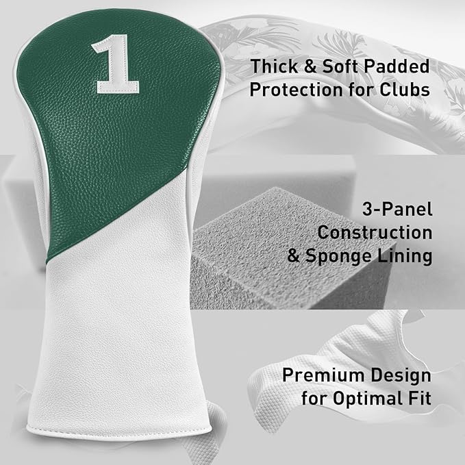 FINGER TEN Golf Club Head Covers for Woods Driver Fairway Hybrid with Interchangeable Number Tag 1 3 5 Premium Leather Headcovers for Women Men