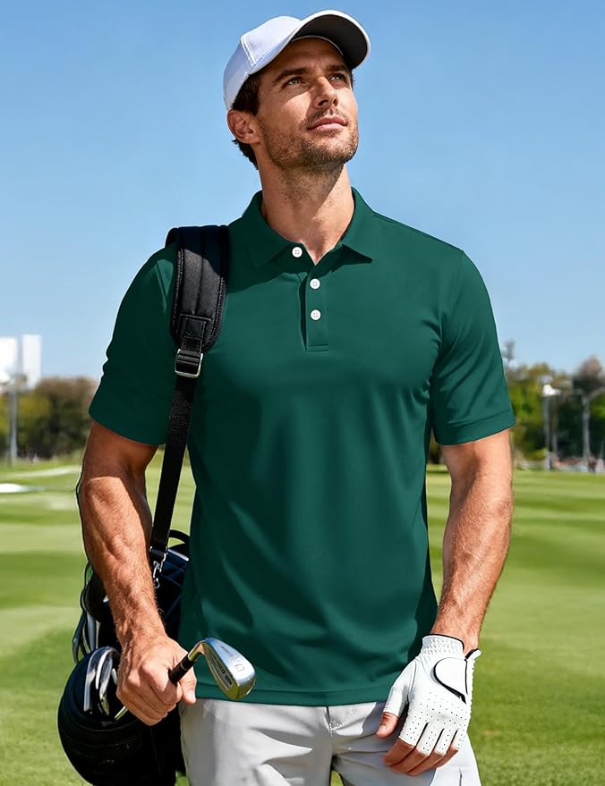 MAGCOMSEN Men's Polo Shirts 3 Buttons Casual Work T Shirts Quick Dry Short Sleeve Golf Shirt Pique Jersey Outdoor Performance