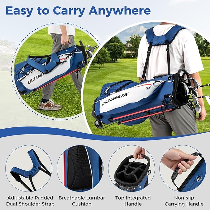 ULTIMATE Left Handed Golf Clubs for Men, 10pcs Men's Complete Golf Club Set Includes 460cc #1 Driver, #3 Fairway Wood, #4 Hybrid, #6/#7/#8/#9/#P Irons, Putter