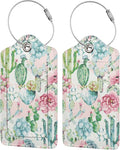 2 Pack Cactus Watercolor Luggage Tags for Suitcases, Cool Leather Luggage Tag for Travel, Bag Tag Privacy Name ID Card Bag Labels for Friends Adults Kids Tourists