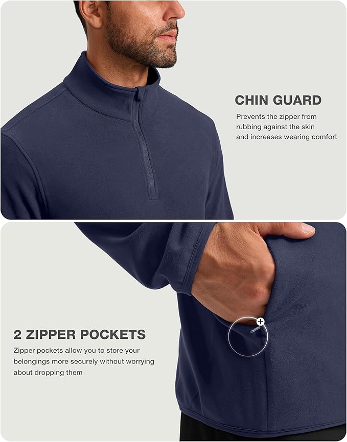 G Gradual Mens Quarter Zip Pullover Fleece with 2 Zipper Pockets Long Sleeve Golf Shirt Winter Athletic Sweater Lightweight
