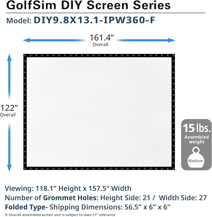 Elite Screens Impact Screen for Golf Simulators 9.8'x13.1' - Multi-Sport Simulation Screen with Grommets, Black Masking Borders, Perfect for Home Golf Simulators, DIY9.8X13.1-IPW360-F