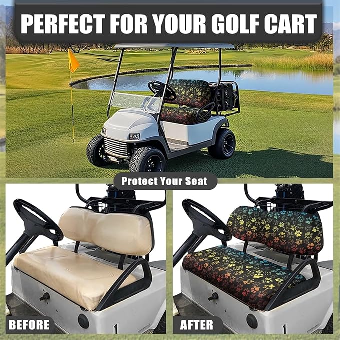 Golf Cart Seat Covers, Universal Fit & Nonskid Bottom Fits for Club Car 2 Person Seats Golf Carts