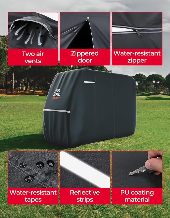 KEMIMOTO 600D Waterproof Golf Cart Cover, Universal Heavy Duty Large Golf Cart Rain Cover with Storage Bag Compatible with EZGO Club Car 2/2+2/4 Passenger, Black