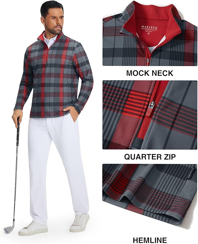 M MAELREG Quarter Zip Golf Pullover Men Dry Fit Long Sleeve Performance Wicking 1/4 Zip Full Print Pullover Mens Sweatshirt