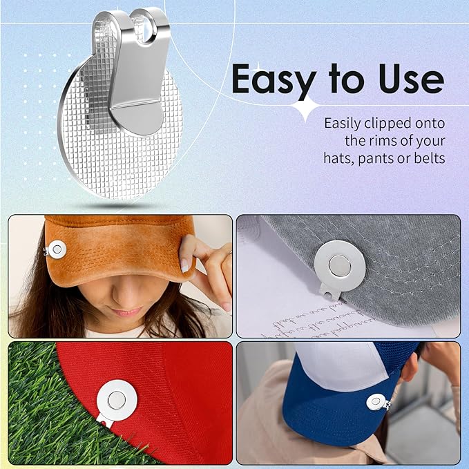 6 Pcs Golf Hat Clips Magnetic Ball Marker Holders Ball Markers Caps Professional Training Aids Accessories for Golf Hats Caps Pants Gloves Bags (Ball Marker Not Included)