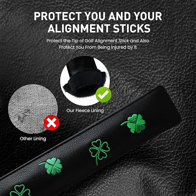 FINGER TEN Golf Alignment Stick Cover Headcover Rods Holder Case Leather 14''× 2'' in USA Black White Green Hold at Least 2 Sticks