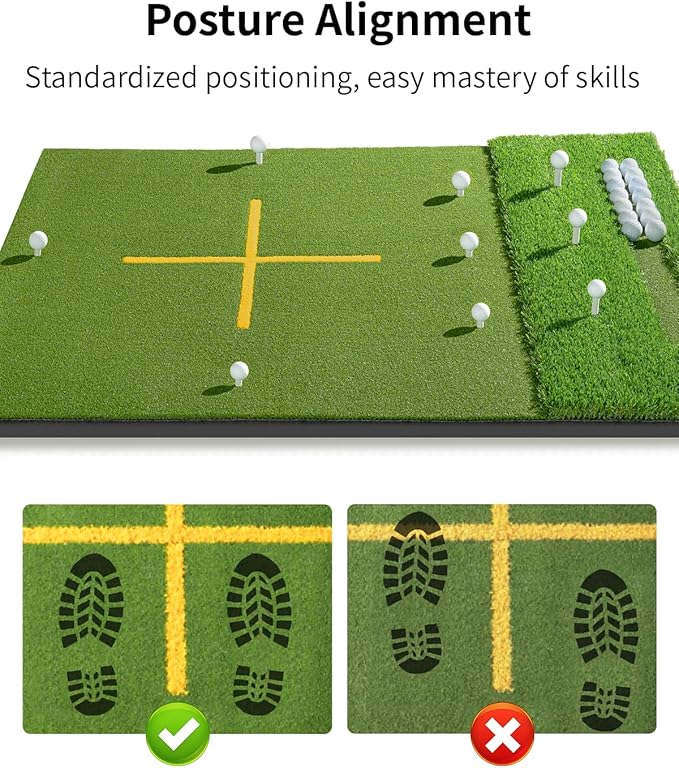 5.2x4ft & 6x4ft 21mm-45mm Dual-Turf Golf Mat with Ball Tray, Thickened Golf Hitting Mat with 9 Hitting Holes, Alignment Aid Practice Mat for Hitting, Driving Chipping, Swinging, Gifts for Men/Dad/Him