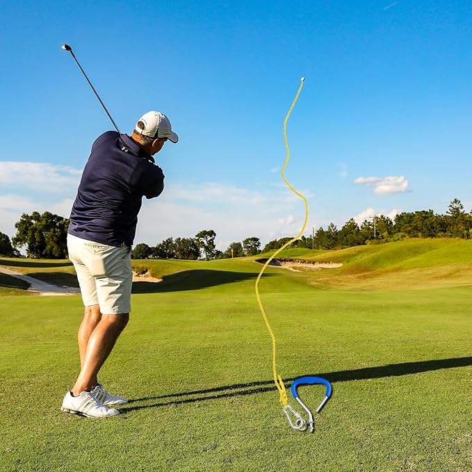 Golf Training Tool with Extra Ball – Swing Practice Trainer for Beginners & All Ages, No-Pickup Golf Practice Aid with Fixed Rod, 50ft Rope & Training Balls for Improving Swing Form & Accuracy