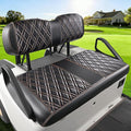 Drive-up Black Golf Cart PVC Seat Covers, EZGO TXT Leather Front Seat Covers with Brown Stitching, Diamond Cross Pattern, Adjustable Buckle
