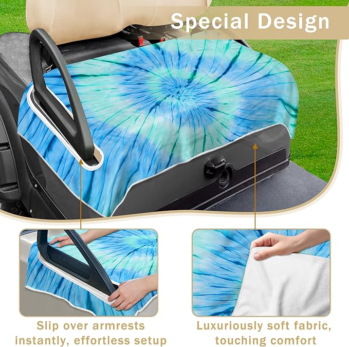 YOKYHOM Golf Cart Seat Covers, Tie-dye Light Blue Golf Cart Front Seat Towel/Blanket Fit for EZGO/Yamaha/Club Car and More Golf Carts, 100% Microfiber, Keeps Your Seat Cool and Clean, 51''x 31''