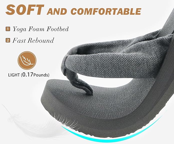 KuaiLu Flip Flops for Women with Arch Support Yoga Mat Comfortable Summer Beach Walking Thong Cushion Sandals Slip On Indoor Outdoor