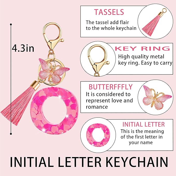 Suweibuke Colourful Cute Initial Letter Keychains for Women Girls with Tassel Butterfly, Charm for Purse Handbags Backpacks