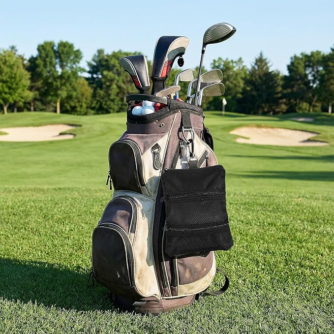 Golf Tee Bag Pouch Black Golf Ball Bag 8.07 X 6.69 Inch Golf Accessory Bag with 360° Swivel Clip