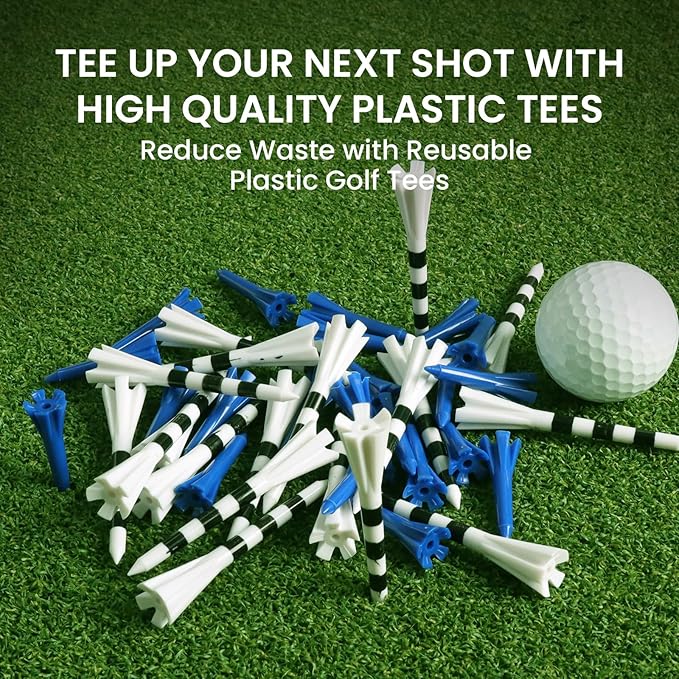 FINGER TEN Unbreakable Golf Tees Plastic 80 3 1/4" or 2 3/4" Driver Tees with 20 1 1/2" Iron Tees Assorted Pack, Low Resistance & Consistent Height Long Short Tees with Bright Colors