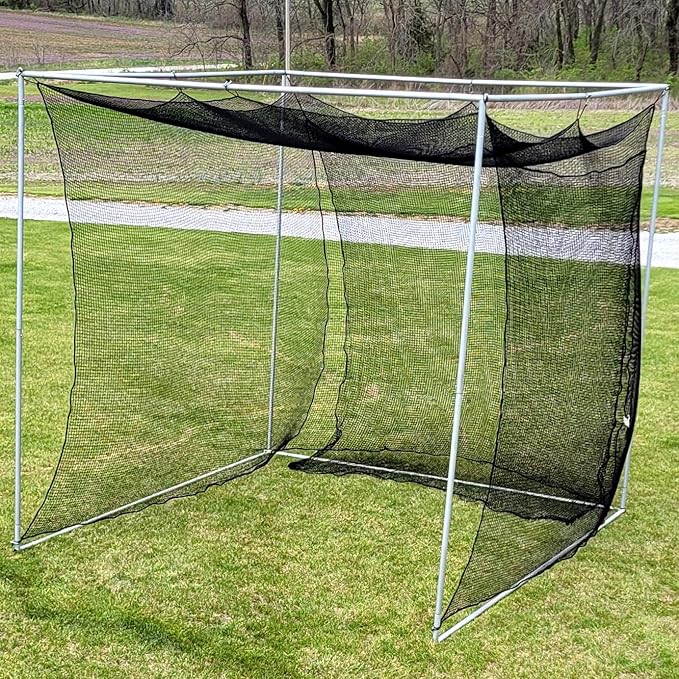 Jones Sports 10' x 10' x 10' #252 Knotless Nylon Golf Net and 10' x 10' Baffle with Complete Push-Button Frame