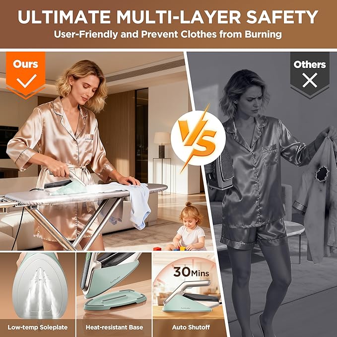 Newbealer Steam Generator Iron, 1500W Turbo Steamer for Clothes, 2 Bar Pressure Clothes Iron, 4 Steam & 4 Dry Heat Modes, Fast Heat-Up, 350ml Detachable Tank, Auto-Off, Self-Cleaning (Green)