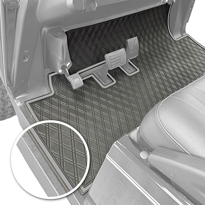 Xtreme Mats Rubber Golf Cart Mat for Bintelli Golfcars, Full Coverage Rubber Front Floor Liner Protects OEM Factory Flooring Compatible with Bintelli Beyond & Nexus (Grey Trim)