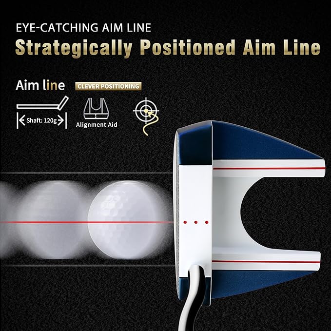 PGM TUG024 CNC‑Milled Low‑CG Golf Putter with Alignment Line & Oversized Grip – Tungsten Counterweight, Stainless Shaft, Men’s Right‑Handed