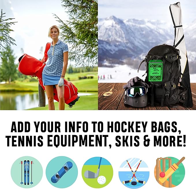 Golf Luggage Tag - Set of 2 Bag Tags Set Extra Large 9" x 6" - Plastic Waterproof Zipper Pouch - PVC Baggage Tag Sleeve for Travel & Shipping Golf Bag - Sealable Personalized Ship Sticks