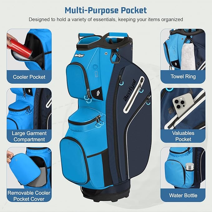 Golf Cart Bag 15 Way Organizer Divider Top Golf Club Cart Bag for Men Women with Cooler, Handles and Rain Cover