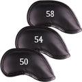 Premium Magnetic Leather Iron and Wedge Golf Club Head Covers | Set of 10 | Fits Most Clubs | Embroidered Club Label on Both Sides of Club Head Cover
