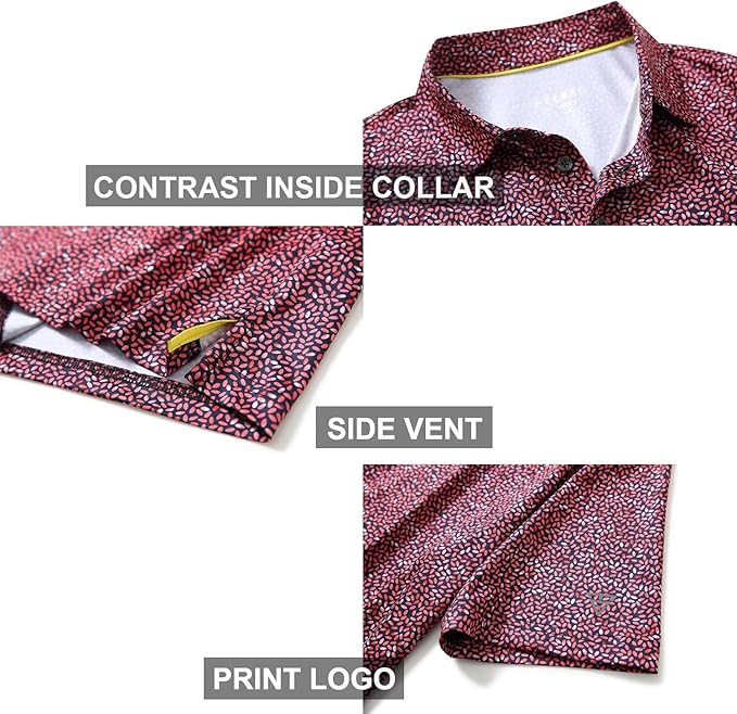 Golf Shirts for Men Dry Fit Short Sleeve Print Performance Moisture Wicking Polo Shirt