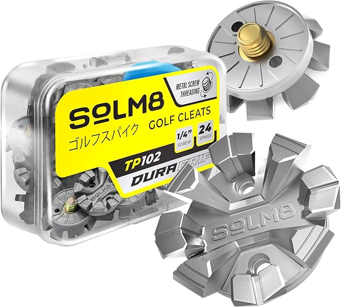 SOLM8 Golf Shoe Replacement Spikes - Metal Screw Threading Dia ¼ Inch/6mm Easy to Install on Cricket & Golf Cleats (Spanner Included)