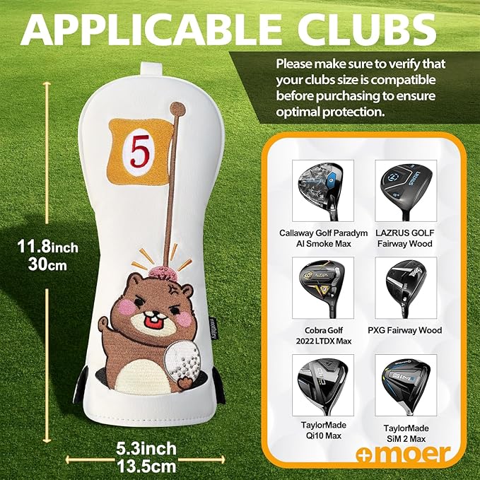 Golf Club Cover for Driver Fairway Wood Hybrid Mallet Putter Cover, Wootfairy Golf Club Headcovers Waterproof Leather White Accessories Compatible with Taylormade Odyssey and More Brand