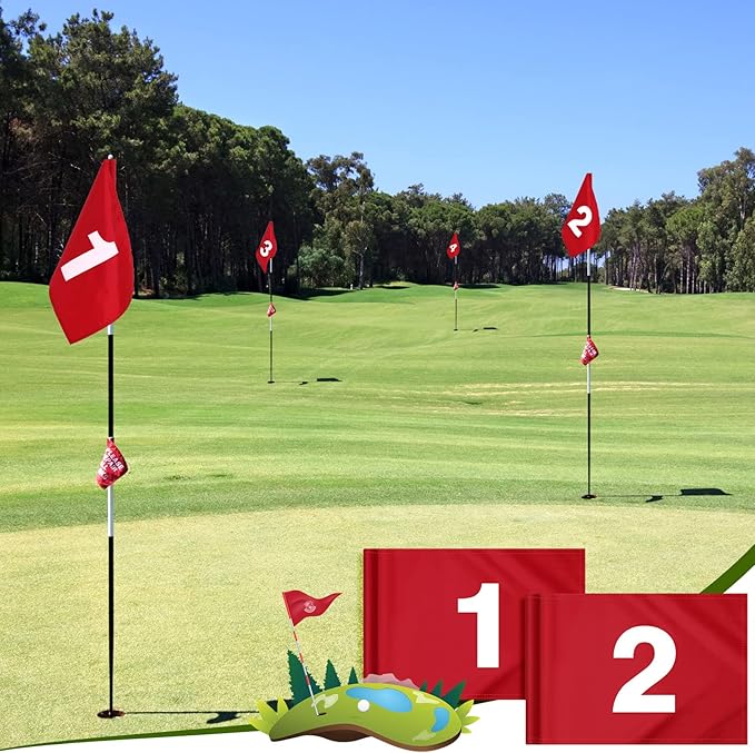 9 Pieces Large Numbered Golf Flags with Tube Inserted 20''L x 14''H Oversize Putting Flags Number 1-9, 420D Nylon Flag for Yard Indoor Outdoor Backyard Garden