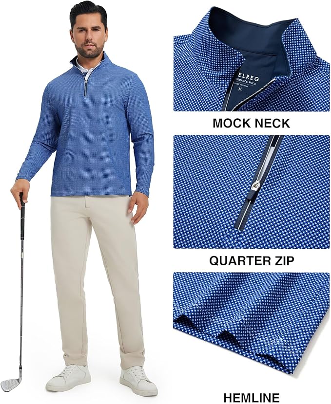 M MAELREG Quarter Zip Golf Pullover Men Dry Fit Long Sleeve Performance Wicking 1/4 Zip Full Print Pullover Mens Sweatshirt