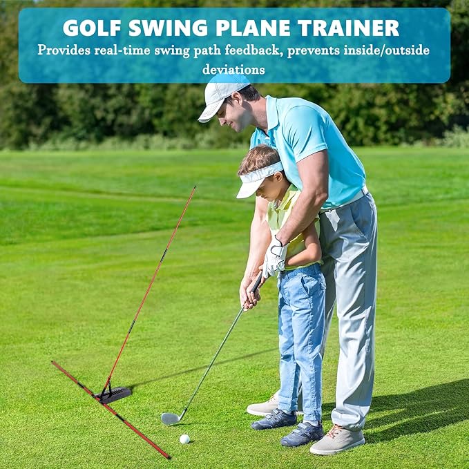 Golf Alignment Stick Holder, Golf Swing Plane Trainer with 7 Adjustable Angles for Aiming, Putting, Full Swing Trainer, Posture Corrector Golf Swing Trainer with Metal Sticks