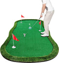 Golf Putting Green Indoor Outdoor Putting matt Professional Training Mat Practice Putting Mat with 3 Flags 1 Movable Cup 2 Slope Pad 5x10ft