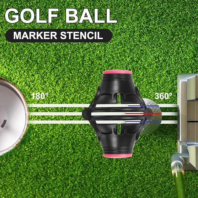 PATIKIL Golf Ball Marker Stencil 360 Degree Triple Track Golf Ball Alignment Marking Tool Line Drawing Marker with Marker Pens for Men Women